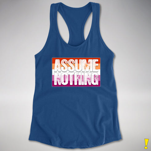 Assume Nothing Lesbian Pride Flag Racerback Tank - Royal